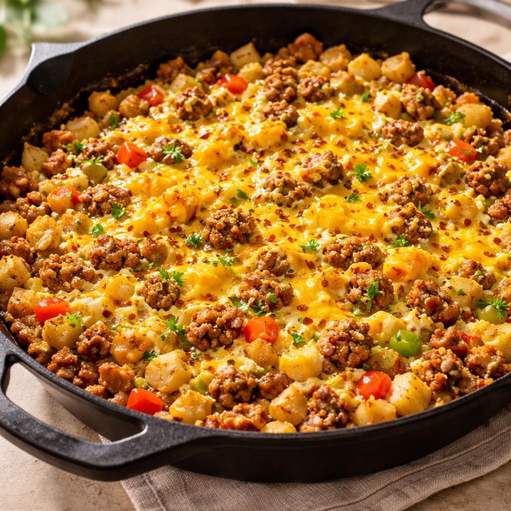 Cheesy Sausage Egg and Potato Skillet