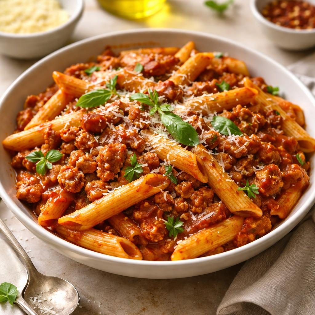 20-Minute Turkey Penne in Tomato Garlic Sauce